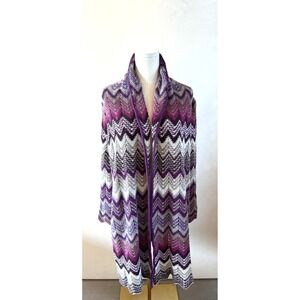 Liz & Co Women Sz 1X Long Line Cardigan Sweater Crochet Knit Boho Purple